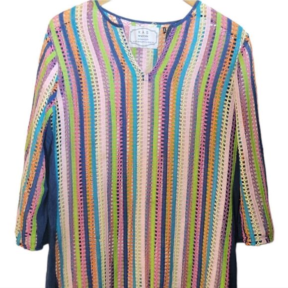 KAS New York Anthropologie Swimsuit Swim Cover Up Rainbow Color Loose Knit L - Picture 2 of 13